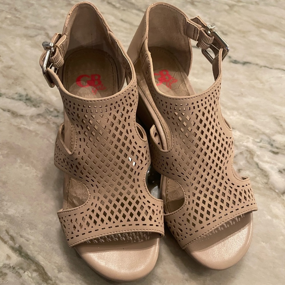 Size 2, GB girls wedge sandals, neutral color